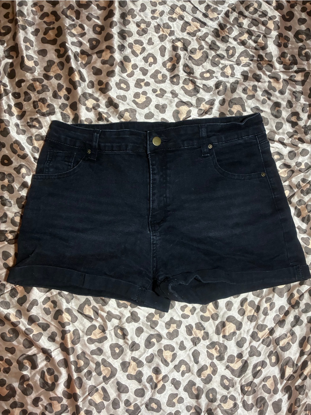 ⭒ basic black denim shein shorts